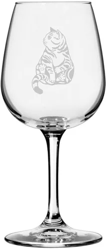 Vista 11 de Copa de vino de 12.75 onzas con temática de gato abisinio grabada para todo uso