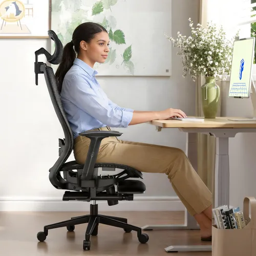 Vista 2 de FLEXISPOT Silla de oficina ergonómica con reposapiés, silla de computadora con respaldo de malla, sillas de escritorio de oficina en casa