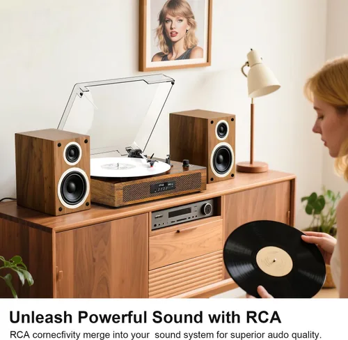 Vista 7 de Reproductor de discos de vinilo de tamaño extendido con reproducción Bluetooth, altavoces integrados, grabación USB, pantalla LED, tocadiscos