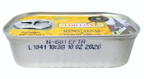 Vista 3 de Hígado de bacalao viejo Riga enlatado en aceite propio, 4.27 onzas, fuente natural de omega-3, rico en vitaminas A y D, de bacalao fresco