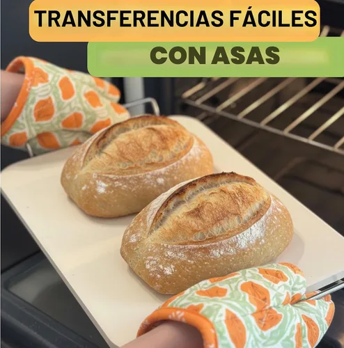 Vista 5 de Piedra de hornear para pan, piedra de hornear de 15 pulgadas para horno con asas y herramienta de masa, piedra rectangular para pan, alta