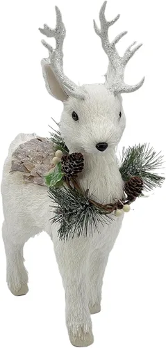 Vista 7 de Galt International Figura decorativa de reno de Navidad blanca, 14 guirnaldas de piñas con purpurina, Papá Noel, ciervos, decoración de mesa