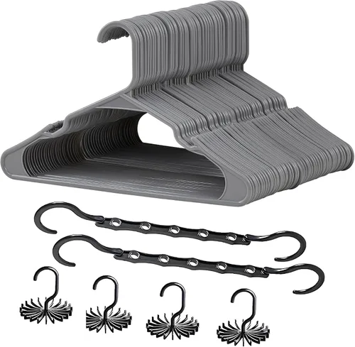 Vista 29 de VECELO - Juego de 25 perchas de plástico, con muescas antideslizantes para hombros para ahorrar espacio en el armario, percha resistente para Beige