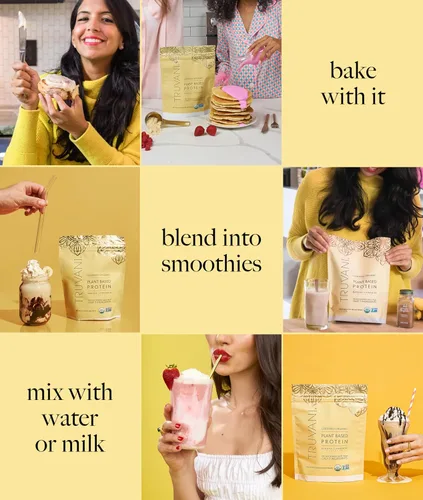 Vista 6 de Truvani Proteína en polvo de guisante vegana Banana Canela 20g de proteína vegetal orgánica 20 porciones Keto Sin gluten ni lácteos Bajo
