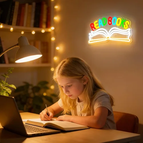 Vista 8 de Read Books - Letrero de neón para decoración de pared, libro de lectura regulable LED, letrero de luz de neón para arte, positivo, dormitorio