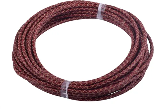 Vista 56 de 2 yardas 8.0mm Cordón redondo de cuero trenzado auténtico marrón antiguo para corbata de bolo