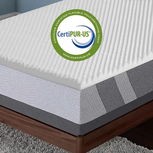 Vista 6 de Cubrecolchón de espuma convoluta de 2 pulgadas con diseño de cáscara de huevo Transpirable, suave y cómodo, cubrecamas para dolor de espalda