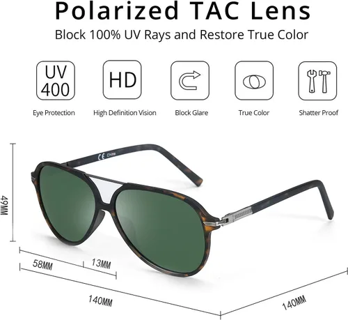 Vista 4 de ZENOTTIC Gafas de sol polarizadas de aviador para hombres y mujeres, protección UV400, TR90, marco ultraligero con forma de piloto