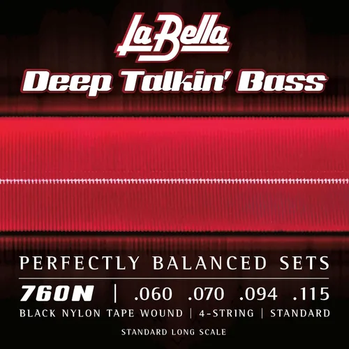 Vista 2 de La Bella 750N Deep Talkin' Black Nylon Tape Wound, cuerda ligera para guitarra bajo 50-105