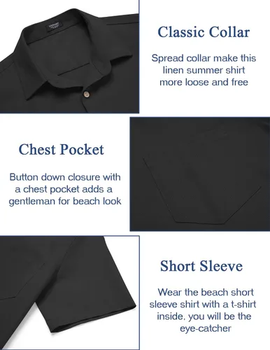 Vista 4 de COOFANDY Conjunto de 2 piezas de lino para hombre, conjunto de camisa y pantalón con botones para la playa