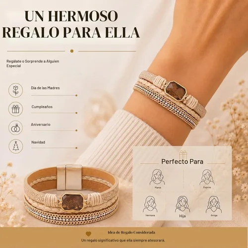 Vista 7 de Fesciory Leather Wrap Bracelet for Women, Boho Western Stacked Cuff Jewelry Beige1