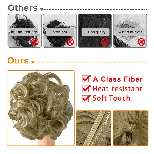 Vista 4 de OMGREAT Extensiones de cabello de moño desordenado, rizado, ondulado, recogido, sintético, para coleta, accesorios para el cabello para mujeres