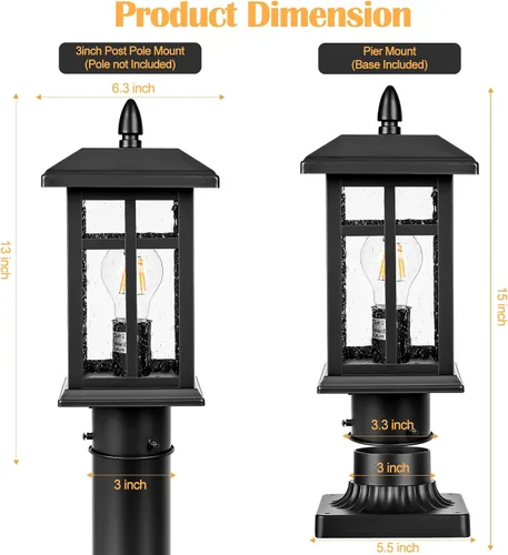 Vista 2 de Brilvibera Lámpara de Poste Exterior Negra de Anochecer a Amanecer, Lámpara de Poste con Montaje en Pilar, Farol de Poste Exterior Impermeable