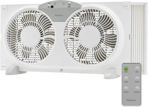 Vista 8 de HOLMES Ventilador Digital de Ventana de Doble Aspa con Control de Termostato Programable, Ventiladores Duales de 3 Aspas, 2 Velocidades, Panel