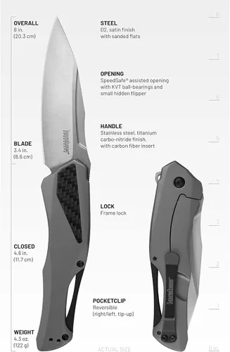 Vista 9 de Kershaw Cuchillo de bolsillo de punta de lanza colateral, hoja de 3.4 pulgadas, apertura asistida SpeedSafe, bloqueo de marco (5500)
