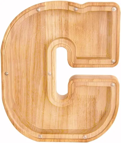 Vista 8 de Alcancía de 26 letras del alfabeto inglés A-Z, alcancía de madera transparente de gran capacidad, caja de ahorro de monedas personalizada