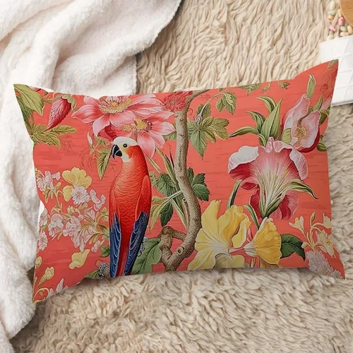 Vista 8 de ArogGeld Fundas de cojín de estilo chinoiserie, diseño de flores y pájaros, color rosa rubor, diseño de animales de pavo real, jardín asiático