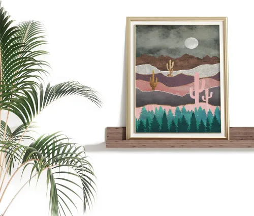 Vista 8 de Decoración de pared de cactus del suroeste, arte de pared del desierto, decoración de baño de naturaleza gris y rosa, póster de montaña texturizado