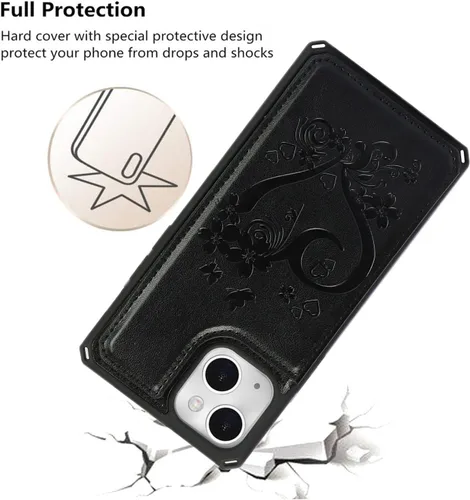 Vista 7 de iCoverCase Funda cartera compatible con iPhone 13 con soporte para tarjetas para mujeres, funda con correa de muñeca de cuero PU en relieve