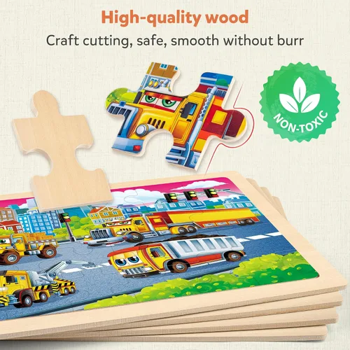 Vista 4 de SYNARRY - Rompecabezas grandes de madera para niños de 4 a 6 años Monster Truck Puzzles for Kids Ages 3-5, Birthday Gifts for Boys & Girls