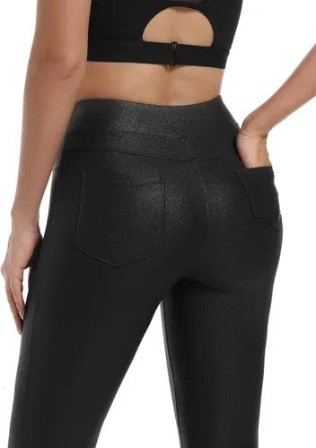 Vista 5 de HARTPOR Leggings de piel sintética para mujer de 25 pulgadas, pantalones de cuero de cintura alta, pantalones de cuero elásticos al tobillo