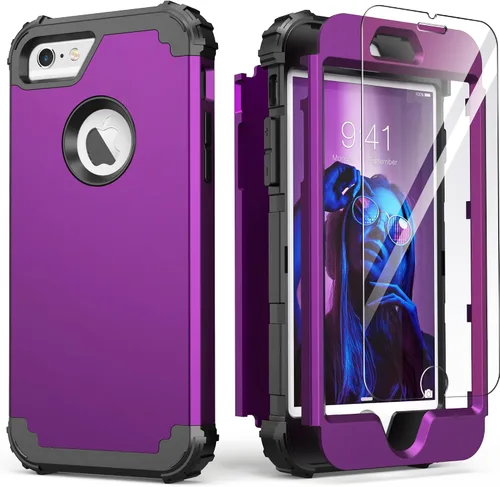 Vista 11 de IDweel Funda para iPhone 6S, funda para iPhone 6 con protector de pantalla, 3 en 1, resistente, absorción de impactos, cubierta de policarbonato