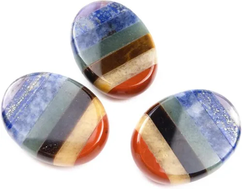 Vista 2 de Piedra de preocupación del pulgar para la ansiedad, 7 piedras curativas de cristales de chakra, piedra ovalada de preocupación, cristal de meditación