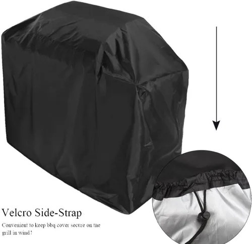 Vista 5 de Funda para parrilla de 65 pulgadas, cubierta de parrilla de gas para barbacoa, impermeable, material anti-UV con cordón ajustable en el dobladillo