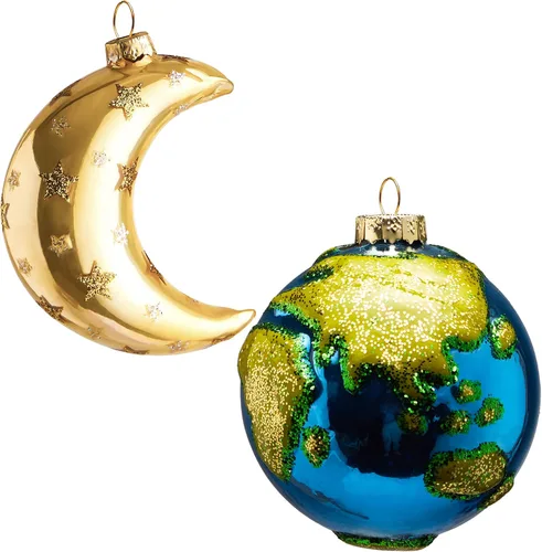 Vista 8 de Joiedomi Adorno colgante para decoración de árbol de Navidad, adornos de vidrio soplado de tierra y luna para regalo de Navidad, decoración