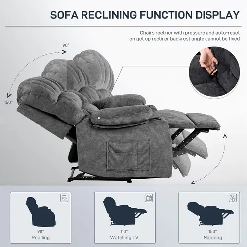 Vista 5 de Silla reclinable moderna ergonómica para sala de estar, sofá individual, con relleno de espuma, 2 portavasos y bolsillo lateral