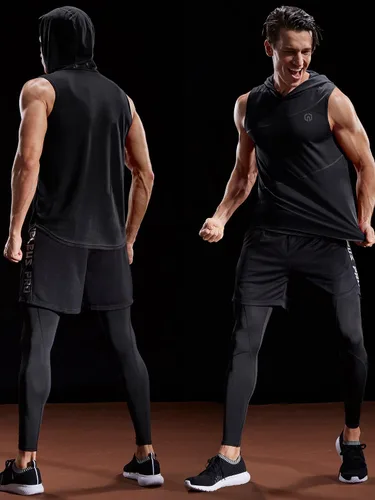 Vista 4 de Neleus - Camiseta sin mangas deportiva Dry Fit para correr con capucha