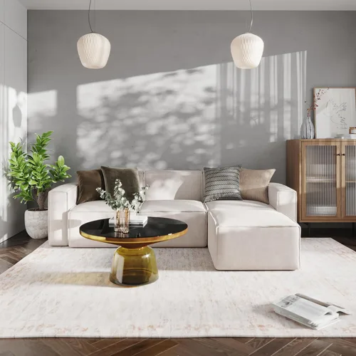 Vista 6 de EMMA + OLIVER Otomana modular Farmount para sofá seccional, reposapiés modular, color crema