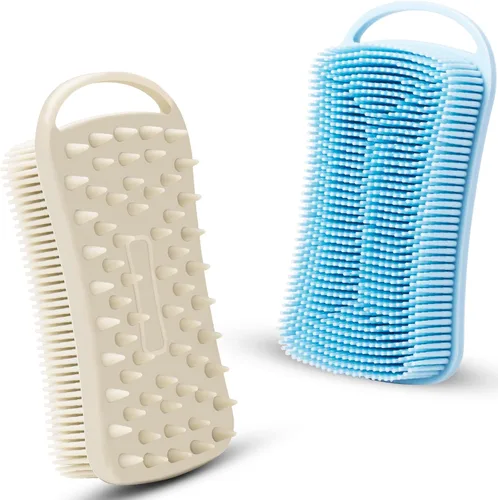 Vista 16 de 2 piezas de cepillo corporal de silicona, cepillo de baño y ducha exfoliante 2 en 1, esponja de loofah de silicona suave para piel sensible