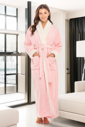 Vista 2 de Alexander Del Rossa Bata de felpa para mujer, larga y acogedora bata de baño cálida