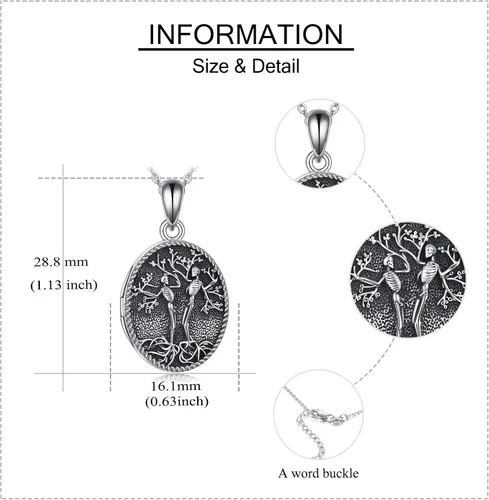 Vista 5 de URONE Collar personalizado de plata de ley 925 con diseño de girasolárbol de la vidaala de ángel que sostiene fotos, fotos personalizadas, girasol