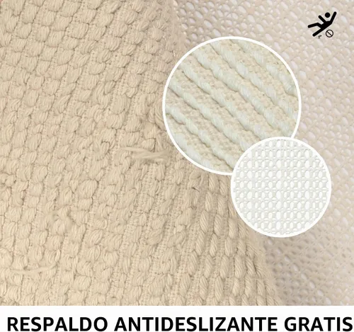 Vista 5 de Alfombra de medio círculo con borlas para decoración de baño bohemia, alfombra de algodón suave, hermosa alfombra de baño bohemia hecha a mano Beige