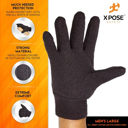 Vista 3 de Xpose Safety Protective Work Gloves - 12 Pack For Industrial Labor, Home & Gardening Jersey Knit Cotton-9oz Fleece - Brown