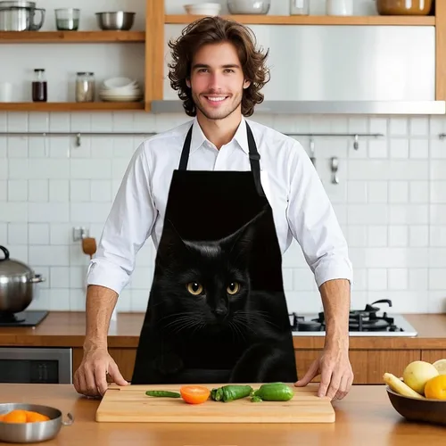 Vista 5 de Delantal divertido con bolsillo para mujeres y hombres, delantal de cocina ajustable para barbacoa y horneado con lindos animales y flores
