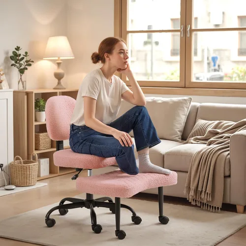 Vista 10 de Homall - Silla de oficina de escritorio ergonómica con patas cruzadas y ruedas, giro de 360° y altura ajustable para meditación y TDAH, silla
