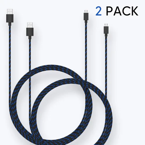 Vista 7 de TALK WORKS PS4 Controller Charging Cable for Playstation 4 - Long 10 Heavy Duty Braided Micro USB Cord Charger Cord for Sony - Black Pack of 2