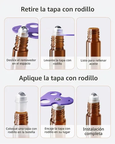 Vista 6 de ULG Rollo en botellas 0.3 fl oz botellas vacías de vidrio ámbar 4 piezas