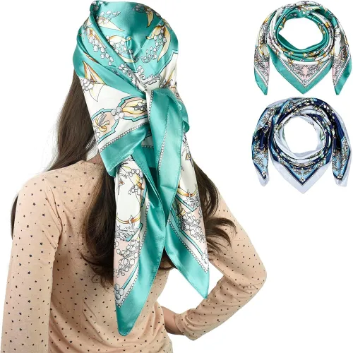 Vista 56 de corciova - Bufanda cuadrada grande para mujer, diadema sedosa para cabello rizado, lazo para dormir por la noche, bandana a la moda, 35 x 35