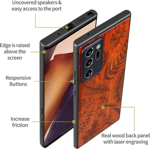 Vista 8 de Carveit Funda de madera para Galaxy Note20 Ultra [madera natural y TPU suave] Funda protectora de madera única y elegante compatible con Samsung