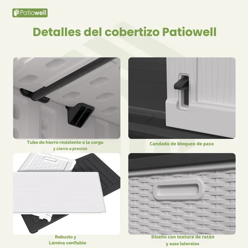 Vista 9 de Patiowell Armario de almacenamiento de plástico para exteriores de 26 pies cúbicos, cobertizo de almacenamiento horizontal impermeable