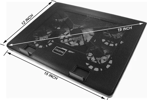 Vista 4 de Almohadilla de refrigeración para laptop de 17 pulgadas, 15.6, 14, 13, 12 pulgadas, alfombrilla enfriadora para juegos, 5 ventiladores silenciosos