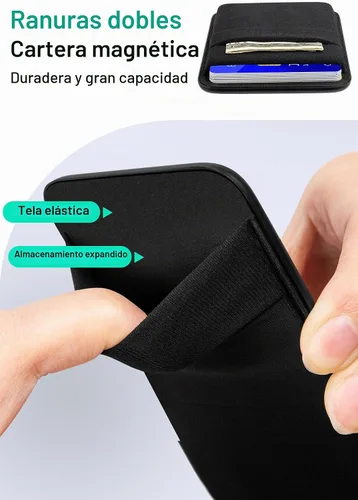 Vista 3 de Senose Compatible con la cartera Magsafe, soporte para 6 tarjetas, cartera magnética delgada y elástica para la parte posterior del teléfono Negro
