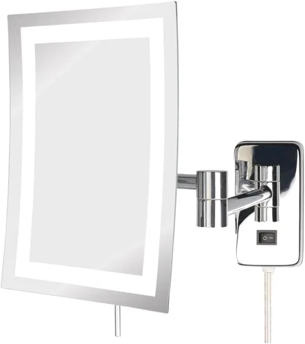 Vista 10 de JERDON Espejo de maquillaje rectangular para montaje en pared con aumento 5X, espejo de maquillaje de alambre directo con luces LED, negro mate