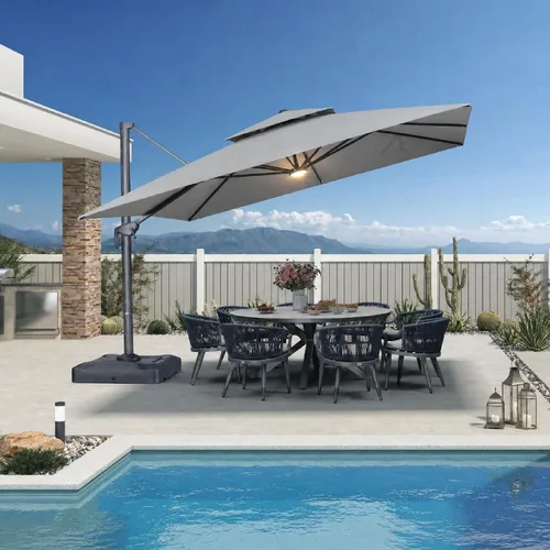 Vista 28 de PURPLE LEAF Sombrilla de Patio Voladiza de 10' x 13' para Exteriores con Base de 330 libras, Sombrilla Rectangular Grande Resistente al Viento