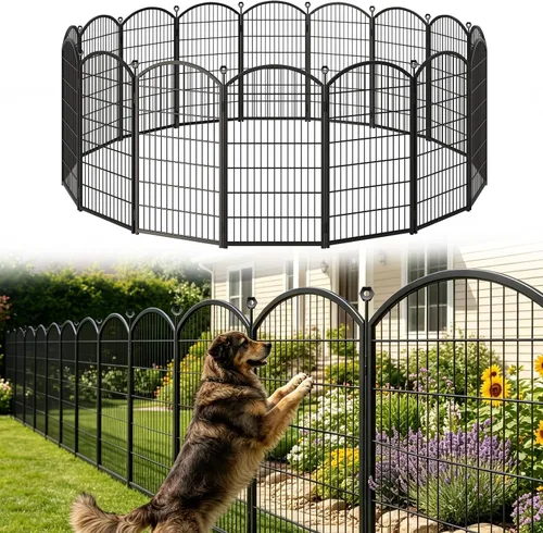 Vista 20 de Valla Decorativa de Jardín 24 pulgadas (Alto) x 10 pies (Largo), Paquete de 5 Valla Sin Excavación Barrera para Animales para Perro con Cerradura