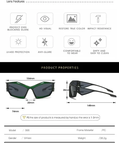 Vista 3 de Gafas de sol envolventes de moda para hombres y mujeres, a la moda, geniales, deportivos, ojo de gato, gafas de sol Y2K futuristas con espejo